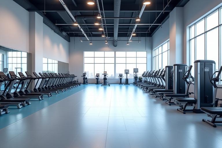 Clean and spacious interior view of Al Reem Fitness gym with modern equipment