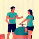 Illustration of a personal trainer guiding a client
